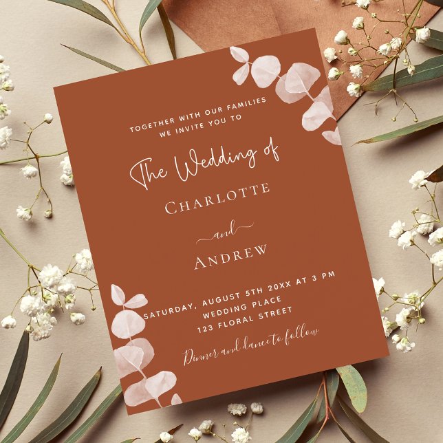 Burnt orange eucalyptus budget wedding invitation flyer (Creator Uploaded)