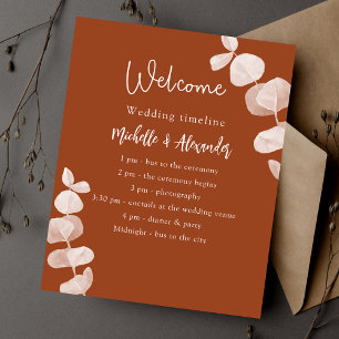 Burnt orange eucalyptus wedding program budget flyer