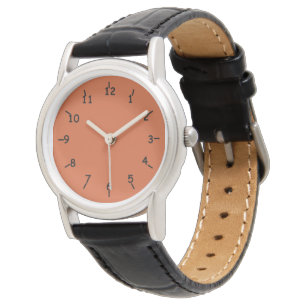 Burnt Orange Face Classic Black Leather Watch