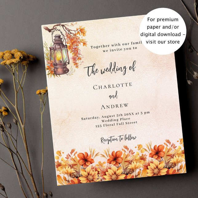 Burnt orange fall floral budget wedding invitation (Creator Uploaded)