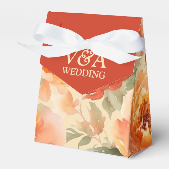 Burnt Orange Fall Floral Wedding Favour Box (Front Side)