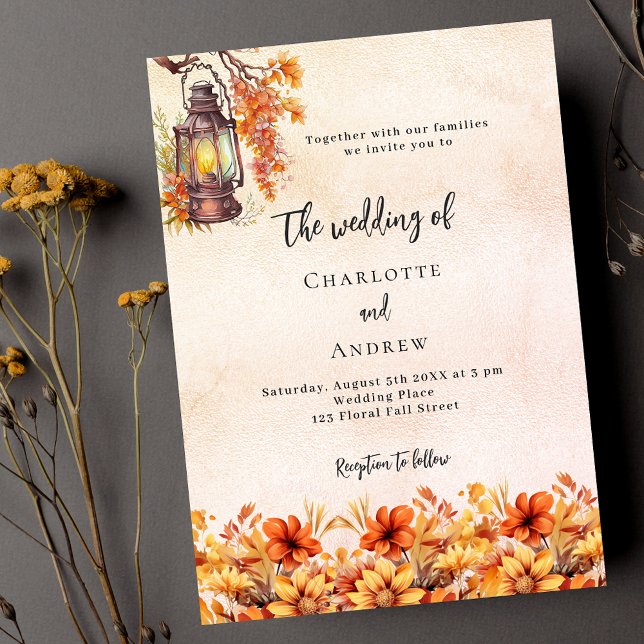 Burnt orange fall florals boho luxury wedding invitation (Creator Uploaded)