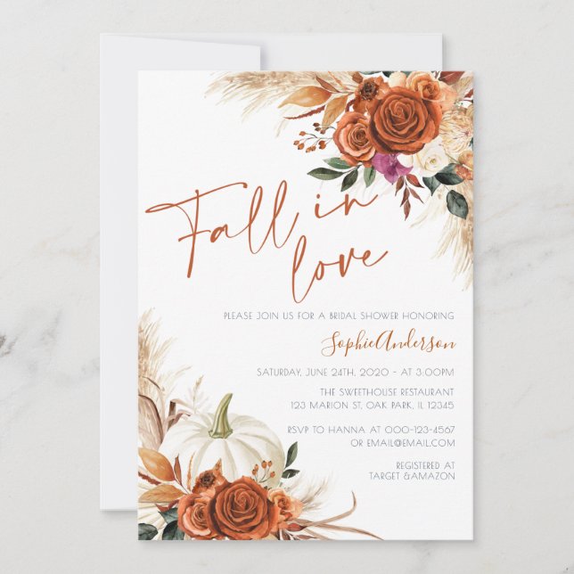 Burnt Orange Fall in Love Boho Bridal Shower Invitation (Front)