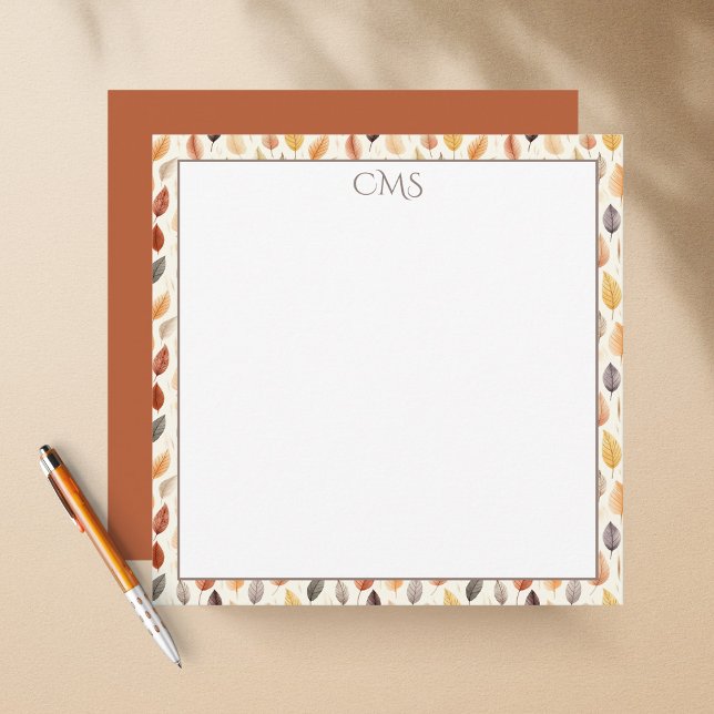 Burnt Orange Fall Leaves Watercolor Monogrammed Card (Creator Uploaded)