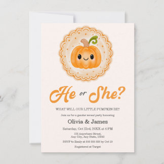 Burnt Orange Fall Pumpkin He or She Gender Reveal Invitation