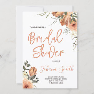 Burnt Orange Floral Autumn Bridal Shower  Invitation
