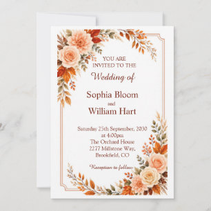 Burnt Orange Floral Autumn Wedding Invitation