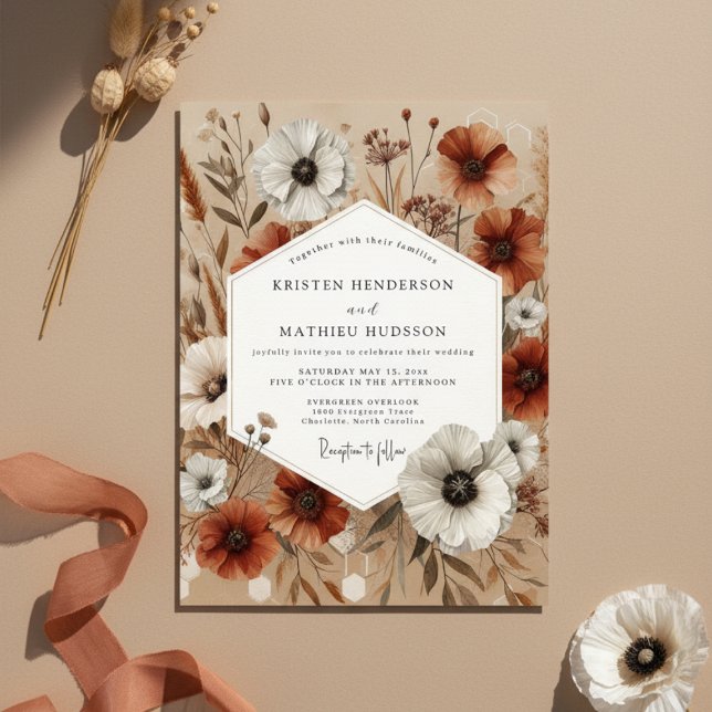 Burnt Orange Floral Autumn Wedding Invitation (Creator Uploaded)