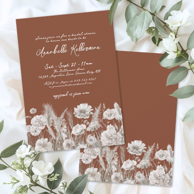 Burnt Orange Floral Boho Bridal Shower Invitation (Burnt Orange Floral Boho Bridal Shower Invitation )