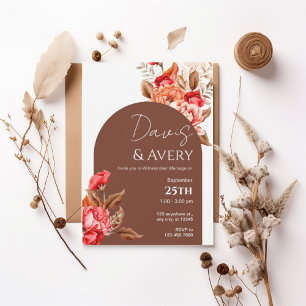 Burnt Orange Floral Boho Wedding Invite