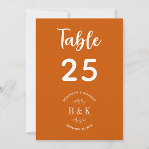 Burnt Orange Floral Botanical Wedding Table Number