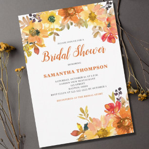 Burnt Orange Floral Bridal Shower Invitation