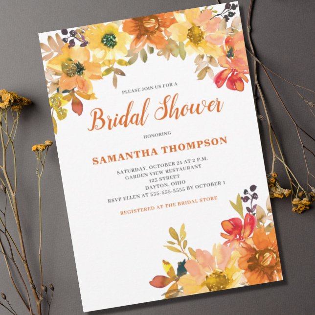 Burnt Orange Floral Bridal Shower Invitation (Creator Uploaded)