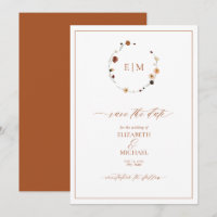 Burnt Orange Floral Crest Monogram Save the Date