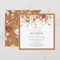 Burnt Orange Floral Drop Script Baby Shower
