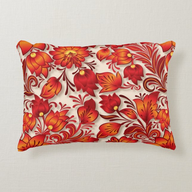 Burnt orange floral elegant accent pillow (Front)