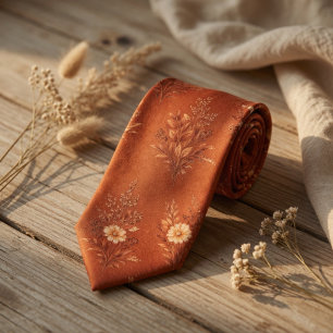 Burnt Orange Floral Elegant Autumn Botanical Tie