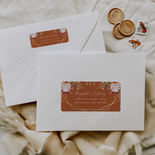 Burnt Orange Floral Fall Wedding Return Address (Creator Uploaded)