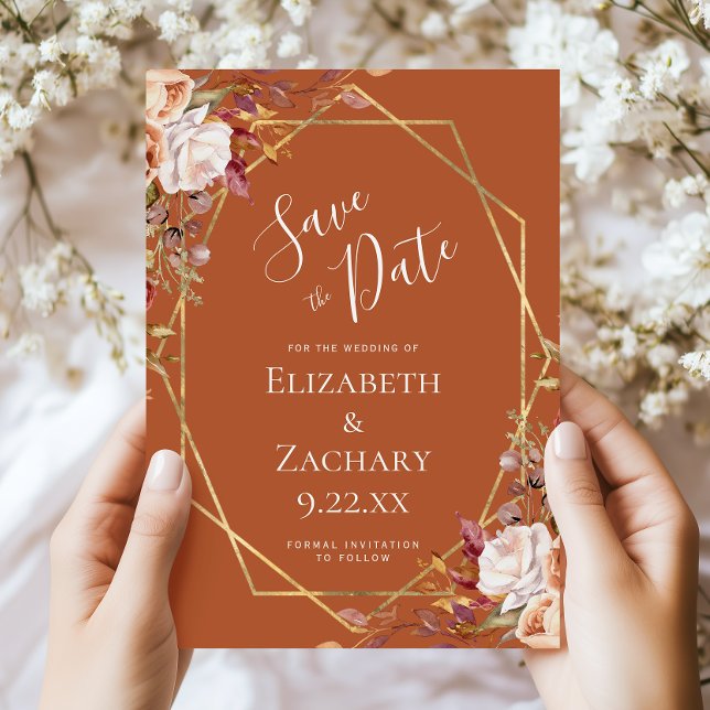 Burnt Orange Floral Fall Wedding Save the Date (Creator Uploaded)