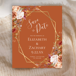 Burnt Orange Floral Fall Wedding Save the Date