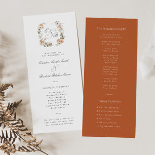 Burnt Orange Floral Garden Wedding Program Card