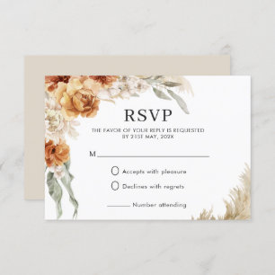 Burnt Orange Floral Pampas Boho Wedding  RSVP Card