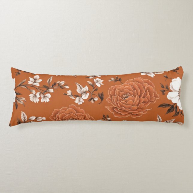 Burnt Orange Floral Pattern  Body Cushion (Front)