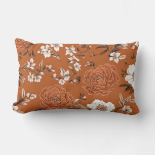 Burnt Orange Floral Pattern Lumbar Cushion