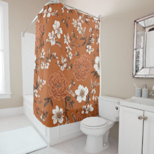 Burnt Orange Floral Pattern Shower Curtain