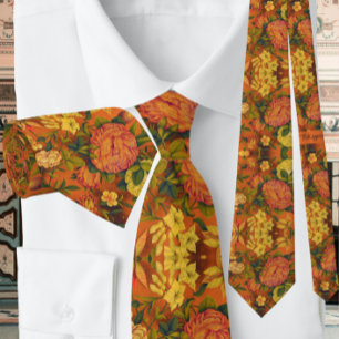 Burnt Orange Floral Pattern Vintage Tie