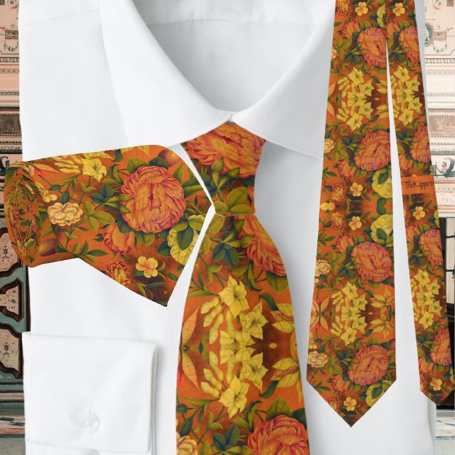 Burnt Orange Floral Pattern Vintage Tie (Creator Uploaded)