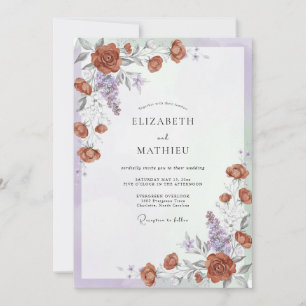 Burnt Orange Floral Romantic Wedding Invitation