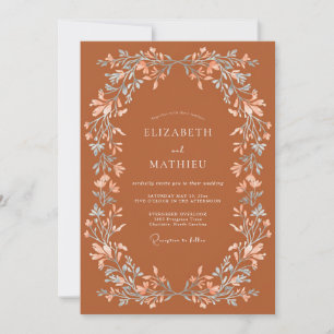 Burnt Orange Floral Watercolor Wedding Invitation