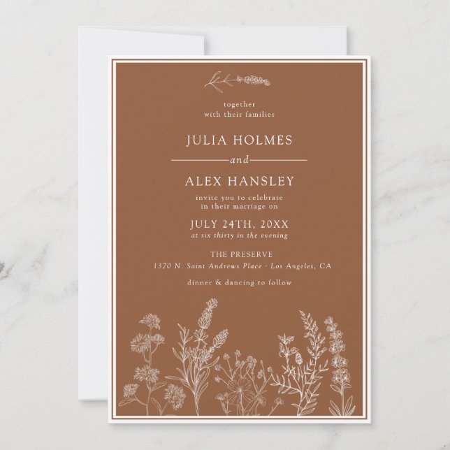 Burnt Orange Floral Wedding Invitation (Front)
