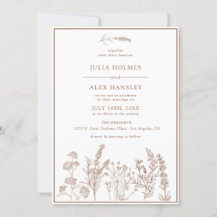 Burnt Orange Floral Wedding Invitation