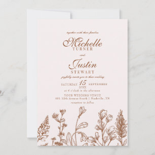 Burnt Orange Floral Wedding Invitations
