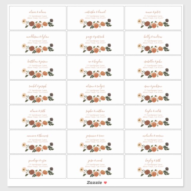 Burnt Orange Floral Wreath Guest Address (Sheet)