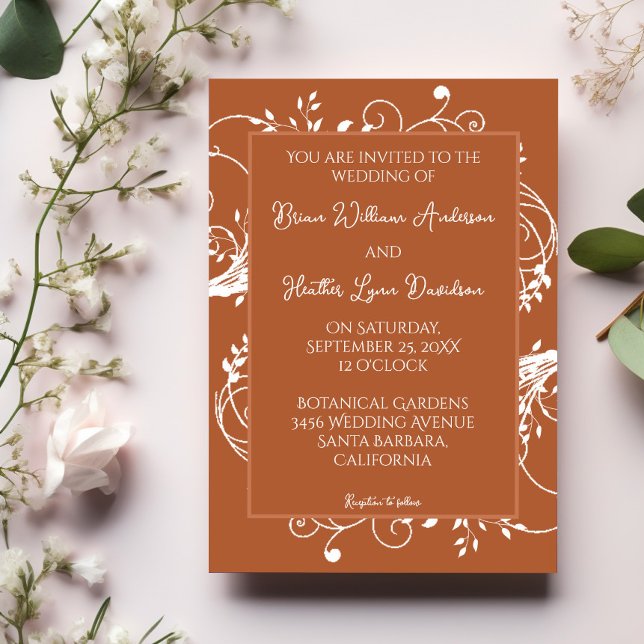 Burnt Orange Flourish Wedding Invitation (Burnt Orange Flourish Wedding Invitation)