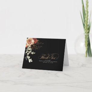 Burnt Orange Flowers Black Wedding Thank You Card