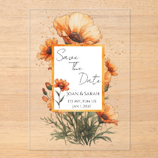 Burnt Orange Flowers Wedding Invitation