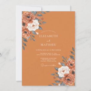 Burnt Orange Foliage Eucalyptus Wedding Invitation
