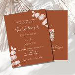 Burnt orange foliage QR budget wedding invitation Flyer<br><div class="desc">Please note that this invitation is on flyer paper and very thin. Envelopes are not included. For thicker invitations (same design) please visit our store. Dark burnt orange background, decorated with eucalyptus stems, sprigs. Personalise and and add your names and the details. Back: dark burnt orange background. Add your wedding...</div>