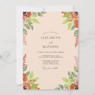 Burnt Orange Foliage Soft Eucalyptus Wedding Invitation