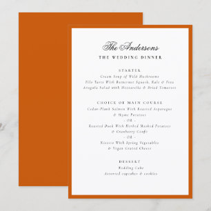 Burnt Orange Frame Calligraphy Name Wedding Dinner Menu