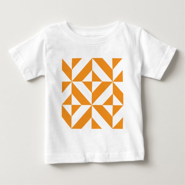 Burnt Orange Geometric Deco Cube Pattern Baby T-Shirt (Front)
