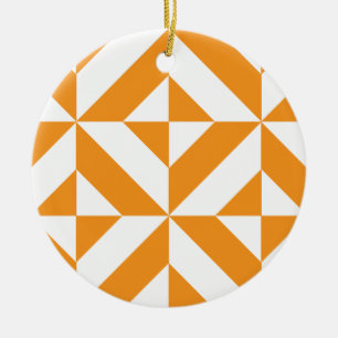 Burnt Orange Geometric Deco Cube Pattern Ceramic Tree Decoration