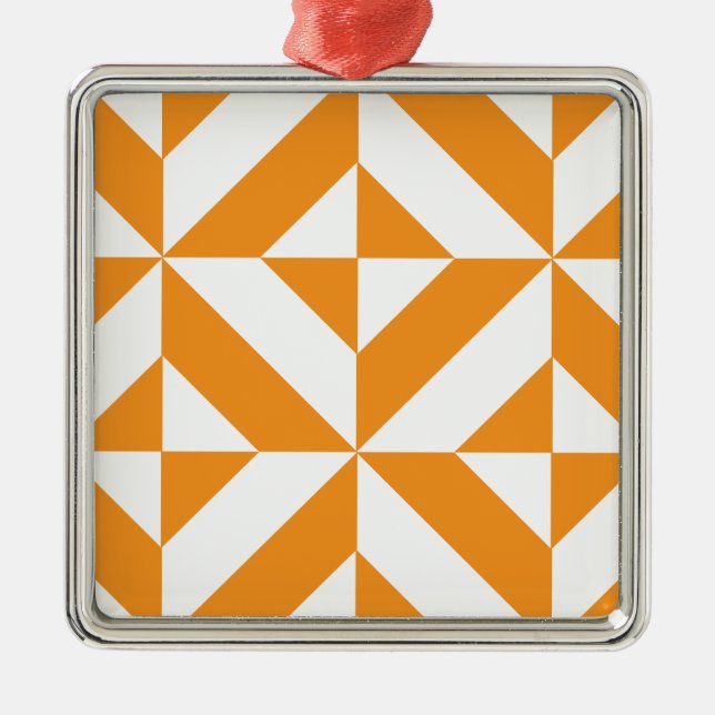 Burnt Orange Geometric Deco Cube Pattern Metal Tree Decoration (Front)
