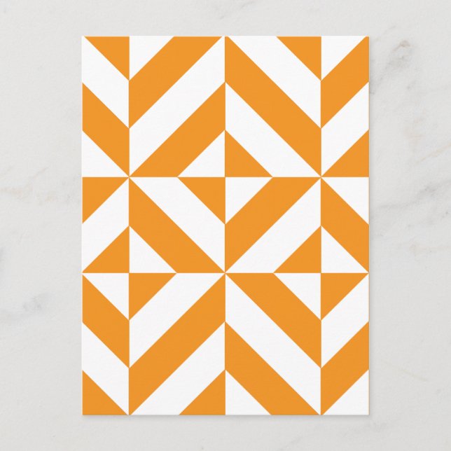 Burnt Orange Geometric Deco Cube Pattern Postcard (Front)