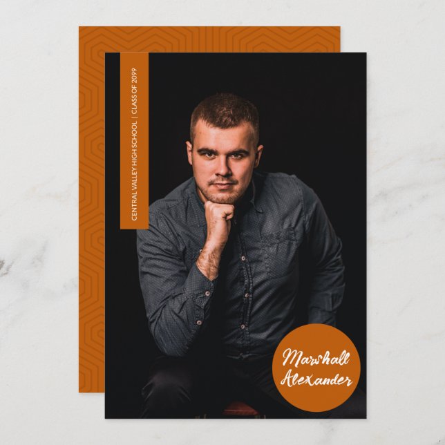Burnt Orange Geometric Graduation Photo Invitation (Front/Back)
