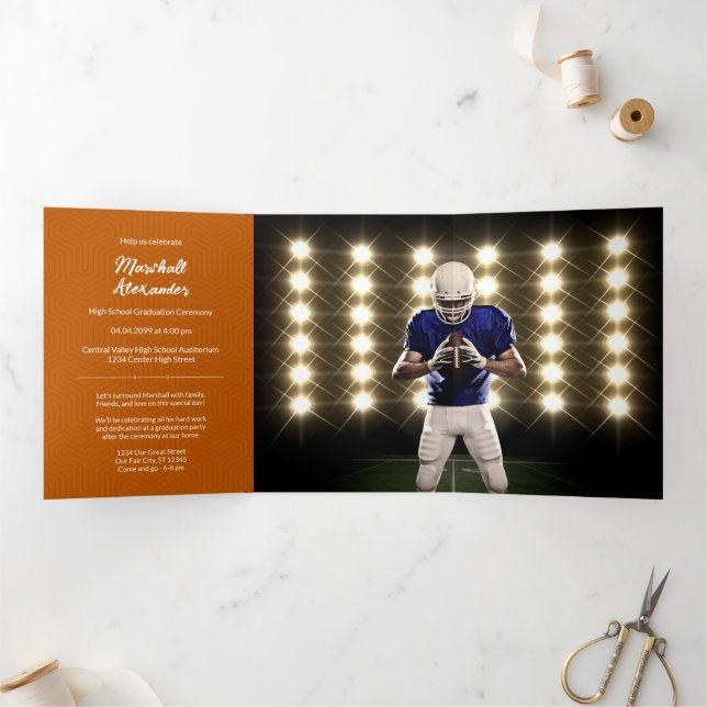 Burnt Orange Geometric Graduation Photo Tri-Fold Invitation (Inside)